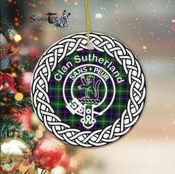 Sutherland Scottish Clan Crest and Celtic Tartan Ceramic Ornament Plaid Christmas Ornament Gifts