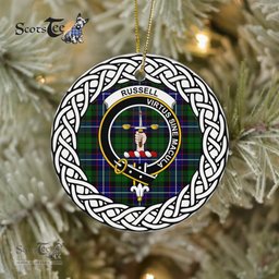 Russell Scottish Clan Crest and Celtic Tartan Ceramic Ornament Plaid Christmas Ornament Gifts