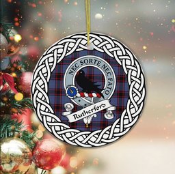 Rutherford Scottish Clan Crest and Celtic Tartan Ceramic Ornament Plaid Christmas Ornament Gifts