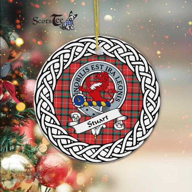 Stuart Scottish Clan Crest and Celtic Tartan Ceramic Ornament Plaid Christmas Ornament Gifts