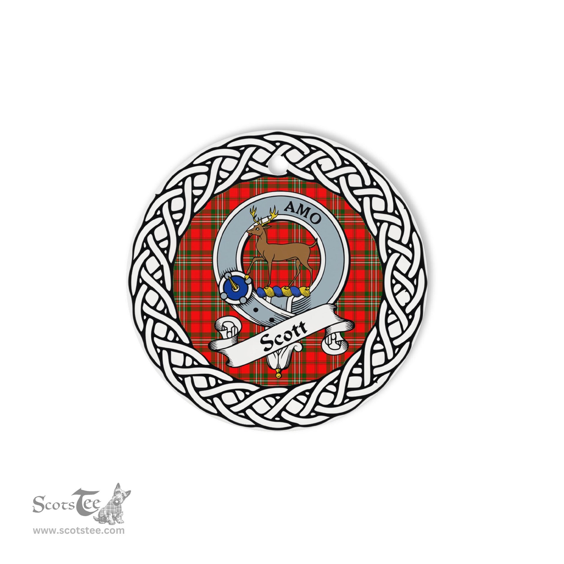 Scott Scottish Clan Crest and Celtic Tartan Ceramic Ornament Plaid Christmas Ornament Gifts