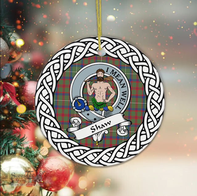 Shaw Of Sauchie Scottish Clan Crest and Celtic Tartan Ceramic Ornament Plaid Christmas Ornament Gifts