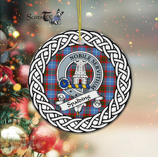 Spalding Scottish Clan Crest and Celtic Tartan Ceramic Ornament Plaid Christmas Ornament Gifts