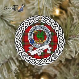 Seton Scottish Clan Crest and Celtic Tartan Ceramic Ornament Plaid Christmas Ornament Gifts