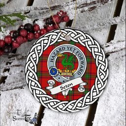 Seton Scottish Clan Crest and Celtic Tartan Ceramic Ornament Plaid Christmas Ornament Gifts