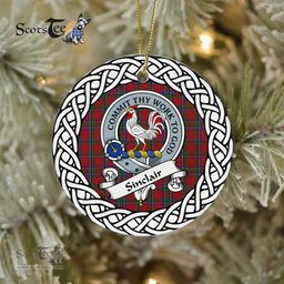 Sinclair Scottish Clan Crest and Celtic Tartan Ceramic Ornament Plaid Christmas Ornament Gifts