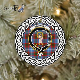 Skirving Scottish Clan Crest and Celtic Tartan Ceramic Ornament Plaid Christmas Ornament Gifts