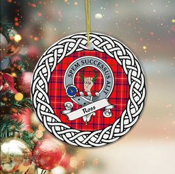 Ross Scottish Clan Crest and Celtic Tartan Ceramic Ornament Plaid Christmas Ornament Gifts