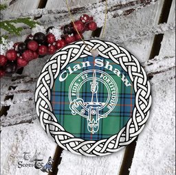 Shaw Scottish Clan Crest and Celtic Tartan Ceramic Ornament Plaid Christmas Ornament Gifts