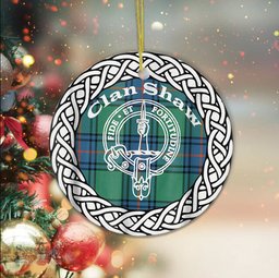 Shaw Scottish Clan Crest and Celtic Tartan Ceramic Ornament Plaid Christmas Ornament Gifts