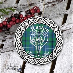 Morton Scottish Clan Crest and Celtic Tartan Ceramic Ornament Plaid Christmas Ornament Gifts
