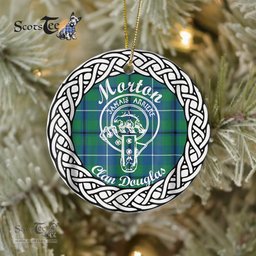Morton Scottish Clan Crest and Celtic Tartan Ceramic Ornament Plaid Christmas Ornament Gifts