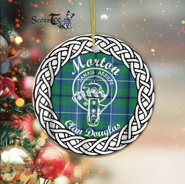 Morton Scottish Clan Crest and Celtic Tartan Ceramic Ornament Plaid Christmas Ornament Gifts