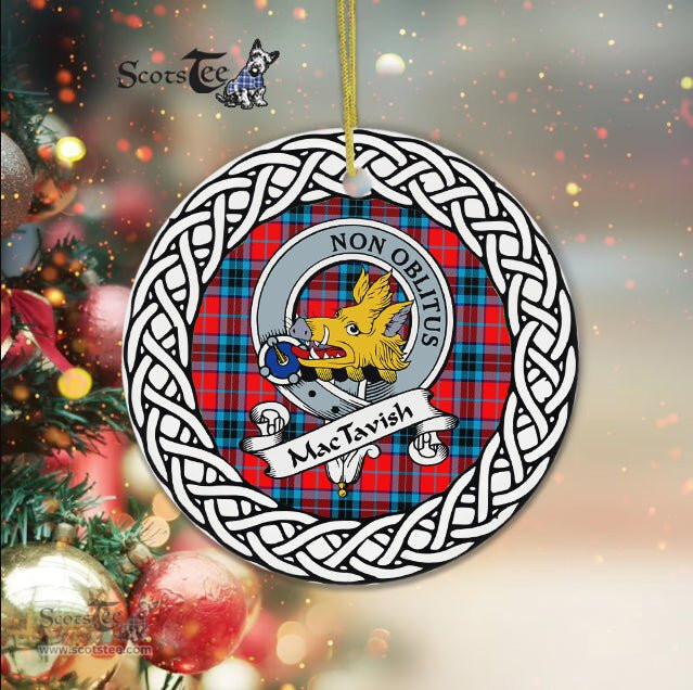 MacTavish Scottish Clan Crest and Celtic Tartan Ceramic Ornament Plaid Christmas Ornament Gifts