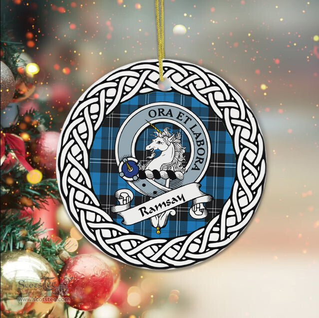 Ramsay Scottish Clan Crest and Celtic Tartan Ceramic Ornament Plaid Christmas Ornament Gifts