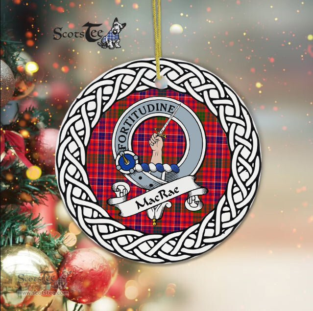 MacRae Scottish Clan Crest and Celtic Tartan Ceramic Ornament Plaid Christmas Ornament Gifts