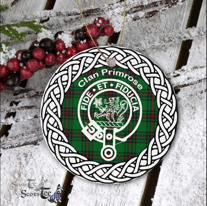 Primrose Scottish Clan Crest and Celtic Tartan Ceramic Ornament Plaid Christmas Ornament Gifts