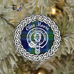 Moore Scottish Clan Crest and Celtic Tartan Ceramic Ornament Plaid Christmas Ornament Gifts
