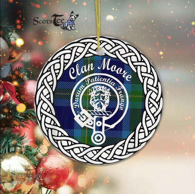 Moore Scottish Clan Crest and Celtic Tartan Ceramic Ornament Plaid Christmas Ornament Gifts
