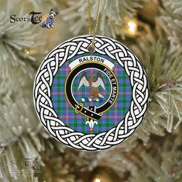 Ralston Scottish Clan Crest and Celtic Tartan Ceramic Ornament Plaid Christmas Ornament Gifts