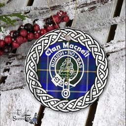 MacNeil Scottish Clan Crest and Celtic Tartan Ceramic Ornament Plaid Christmas Ornament Gifts