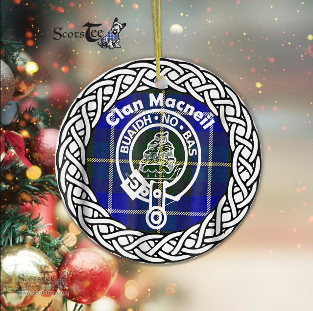 MacNeil Scottish Clan Crest and Celtic Tartan Ceramic Ornament Plaid Christmas Ornament Gifts