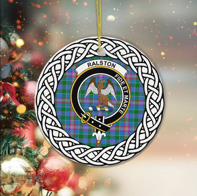 Ralston Scottish Clan Crest and Celtic Tartan Ceramic Ornament Plaid Christmas Ornament Gifts