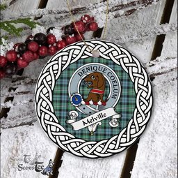 Melville Scottish Clan Crest and Celtic Tartan Ceramic Ornament Plaid Christmas Ornament Gifts