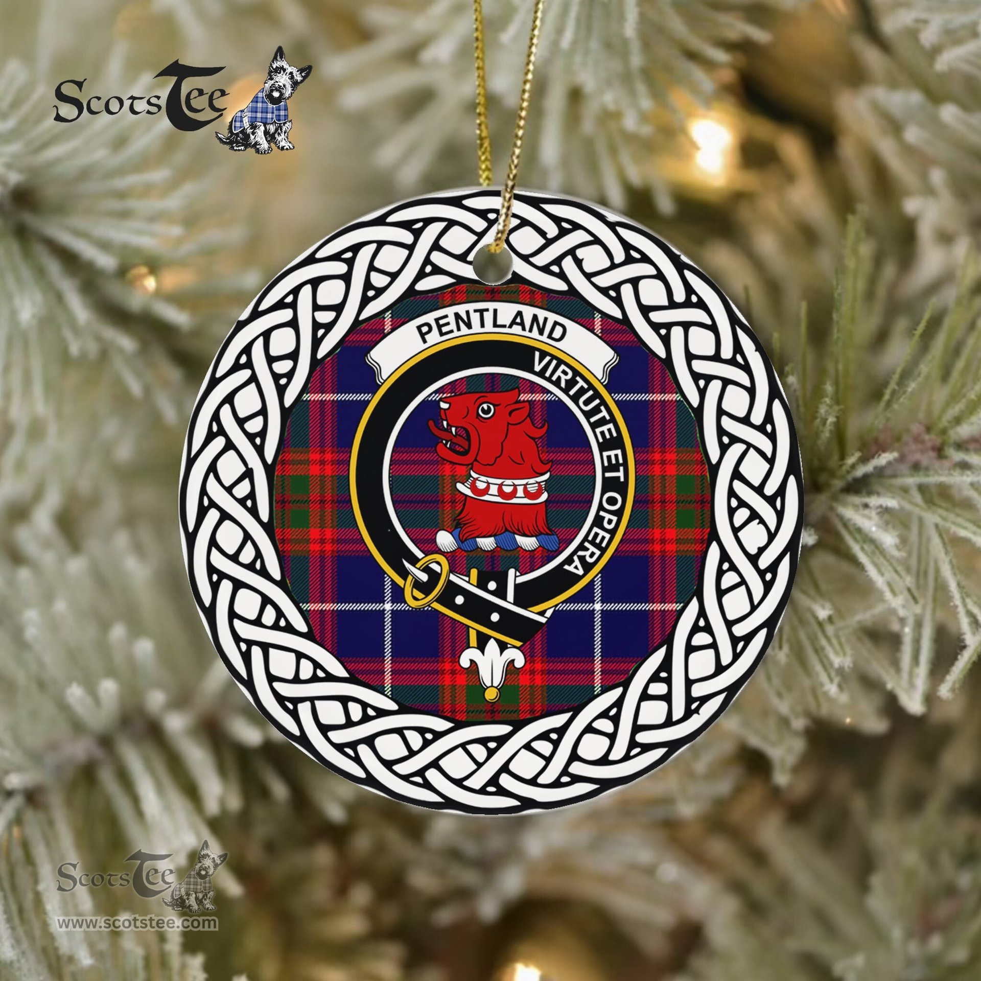 Pentland Scottish Clan Crest and Celtic Tartan Ceramic Ornament Plaid Christmas Ornament Gifts