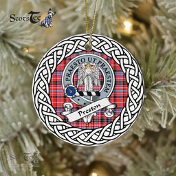 Preston Scottish Clan Crest and Celtic Tartan Ceramic Ornament Plaid Christmas Ornament Gifts