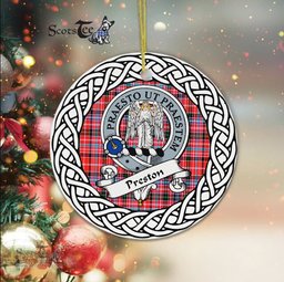 Preston Scottish Clan Crest and Celtic Tartan Ceramic Ornament Plaid Christmas Ornament Gifts