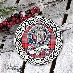 Preston Scottish Clan Crest and Celtic Tartan Ceramic Ornament Plaid Christmas Ornament Gifts