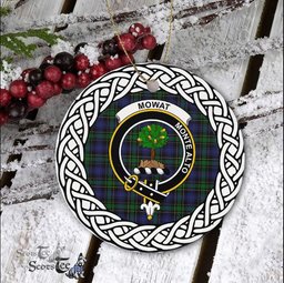 Mowat Scottish Clan Crest and Celtic Tartan Ceramic Ornament Plaid Christmas Ornament Gifts