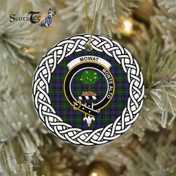 Mowat Scottish Clan Crest and Celtic Tartan Ceramic Ornament Plaid Christmas Ornament Gifts