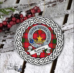 Rattray Scottish Clan Crest and Celtic Tartan Ceramic Ornament Plaid Christmas Ornament Gifts