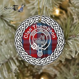 Thompson Scottish Clan Crest and Celtic Tartan Ceramic Ornament Plaid Christmas Ornament Gifts