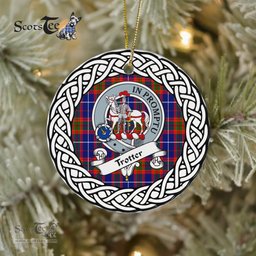 Trotter Scottish Clan Crest and Celtic Tartan Ceramic Ornament Plaid Christmas Ornament Gifts