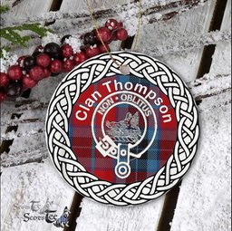 Thompson Scottish Clan Crest and Celtic Tartan Ceramic Ornament Plaid Christmas Ornament Gifts
