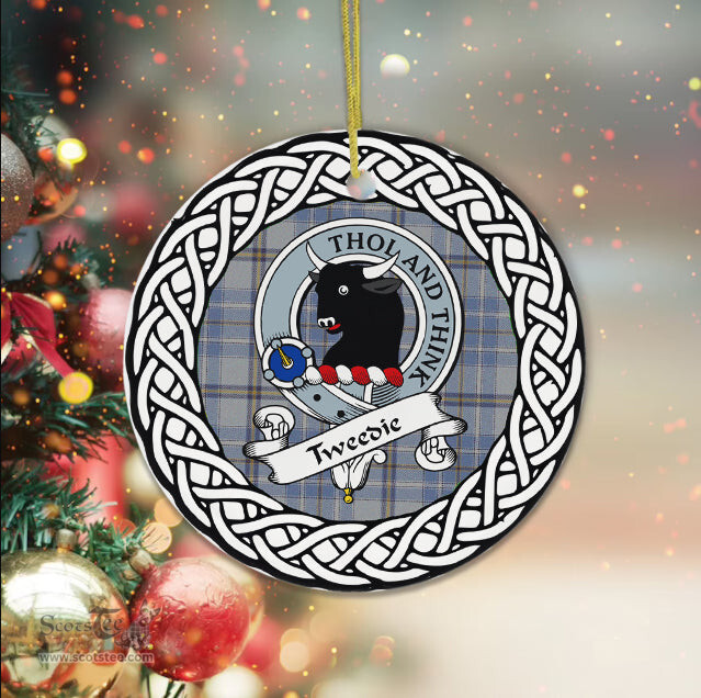 Tweedie Scottish Clan Crest and Celtic Tartan Ceramic Ornament Plaid Christmas Ornament Gifts