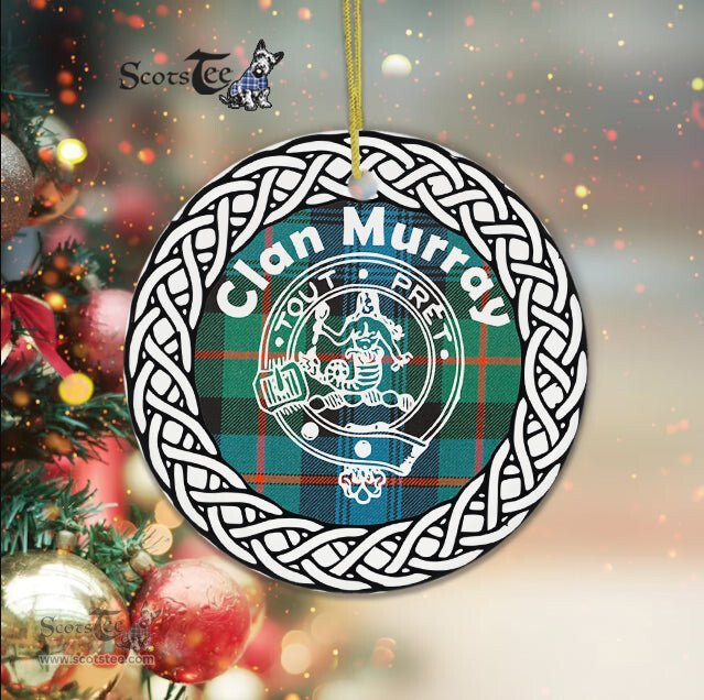 Murray Scottish Clan Crest and Celtic Tartan Ceramic Ornament Plaid Christmas Ornament Gifts