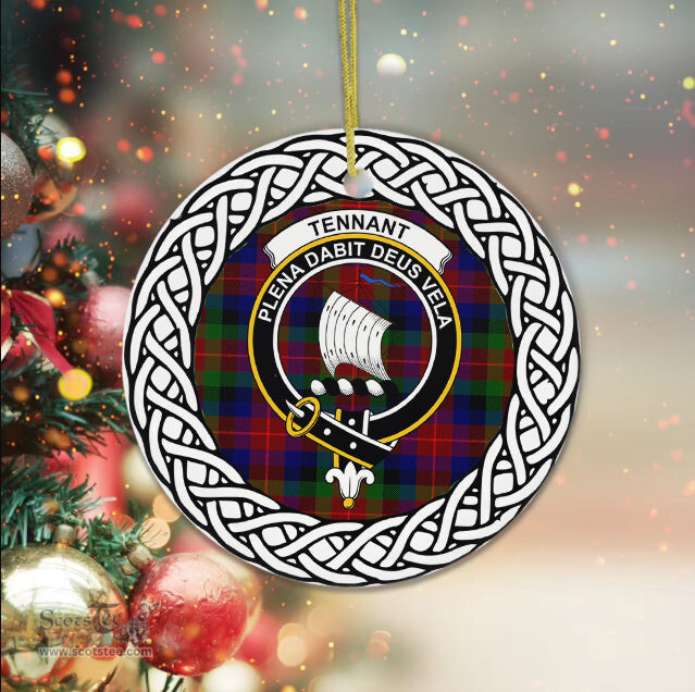 Tennant Scottish Clan Crest and Celtic Tartan Ceramic Ornament Plaid Christmas Ornament Gifts