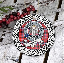 Preston Scottish Clan Crest and Celtic Tartan Ceramic Ornament Plaid Christmas Ornament Gifts