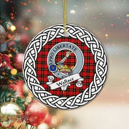 Wallace Scottish Clan Crest and Celtic Tartan Ceramic Ornament Plaid Christmas Ornament Gifts