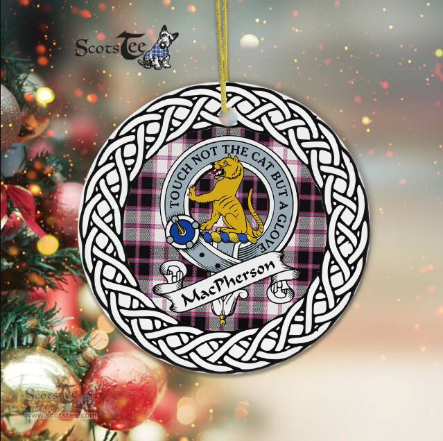 MacPherson Scottish Clan Crest and Celtic Tartan Ceramic Ornament Plaid Christmas Ornament Gifts