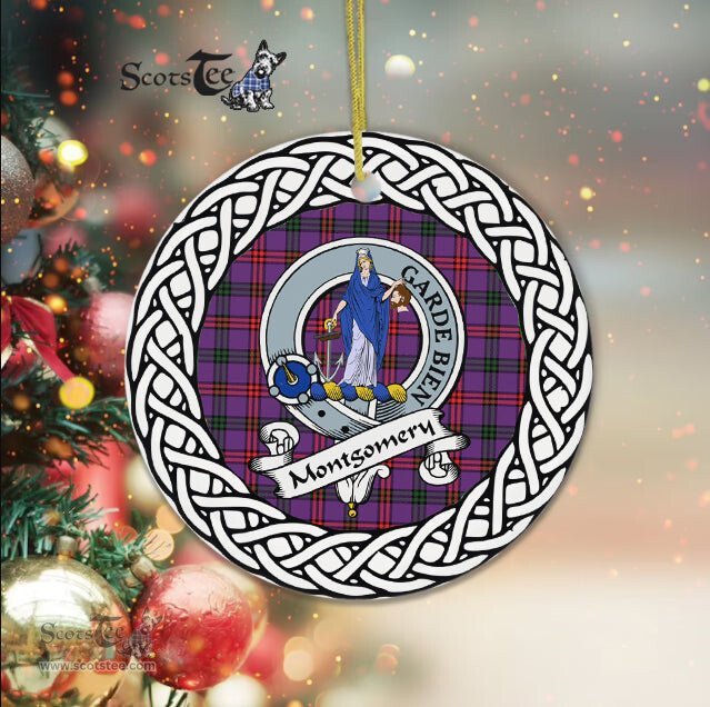 Montgomery Scottish Clan Crest and Celtic Tartan Ceramic Ornament Plaid Christmas Ornament Gifts