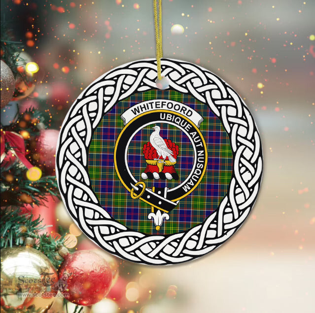 Whitefoord Scottish Clan Crest and Celtic Tartan Ceramic Ornament Plaid Christmas Ornament Gifts