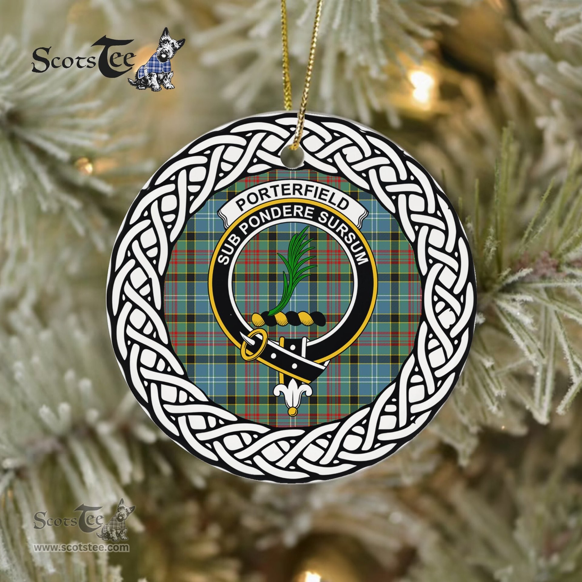 Porterfield Scottish Clan Crest and Celtic Tartan Ceramic Ornament Plaid Christmas Ornament Gifts