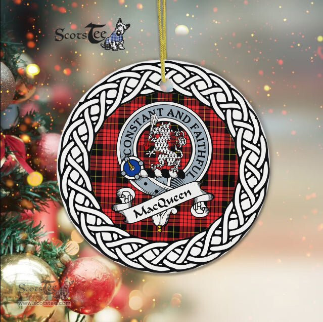 MacQueen Scottish Clan Crest and Celtic Tartan Ceramic Ornament Plaid Christmas Ornament Gifts