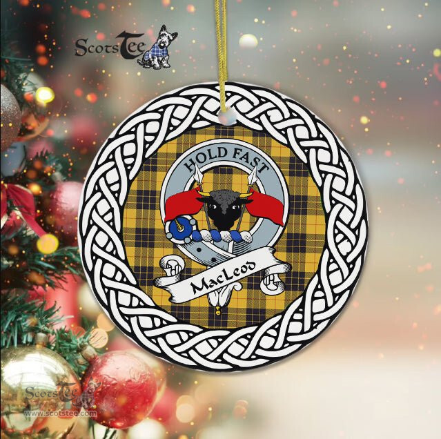 MacLeod Scottish Clan Crest and Celtic Tartan Ceramic Ornament Plaid Christmas Ornament Gifts