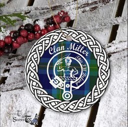 Miller Scottish Clan Crest and Celtic Tartan Ceramic Ornament Plaid Christmas Ornament Gifts